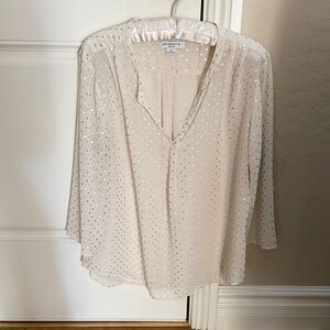 Liz Claiborne Sheer Cream Blouse with Metallic Dots